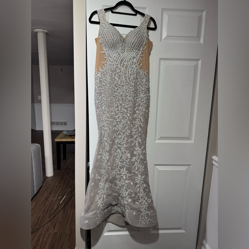 Elegant Gray Embellished Evening Gown